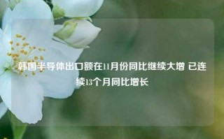 韩国半导体出口额在11月份同比继续大增 已连续13个月同比增长