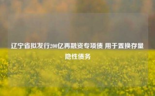 辽宁省拟发行200亿再融资专项债 用于置换存量隐性债务