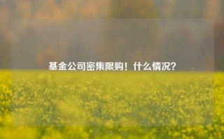 基金公司密集限购！什么情况？