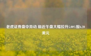 老虎证券盘中异动 临近午盘大幅拉升5.00%报6.20美元