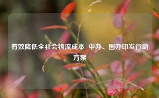 有效降低全社会物流成本  中办、国办印发行动方案