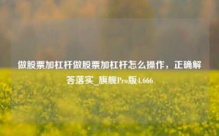 做股票加杠杆做股票加杠杆怎么操作，正确解答落实_旗舰Pro版4.666