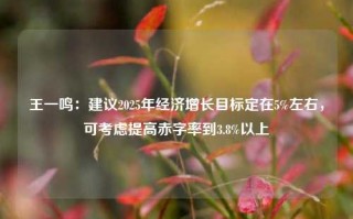 王一鸣：建议2025年经济增长目标定在5%左右，可考虑提高赤字率到3.8%以上