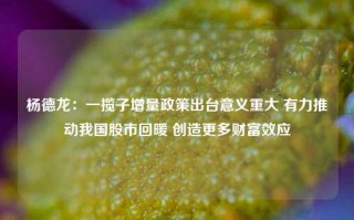 杨德龙：一揽子增量政策出台意义重大 有力推动我国股市回暖 创造更多财富效应