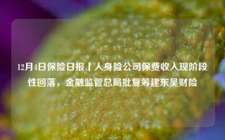 12月4日保险日报丨人身险公司保费收入现阶段性回落，金融监管总局批复筹建东吴财险