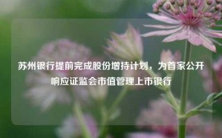 苏州银行提前完成股份增持计划，为首家公开响应证监会市值管理上市银行