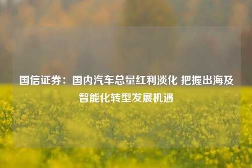 国信证券：国内汽车总量红利淡化 把握出海及智能化转型发展机遇-第1张图片-合肥慧帆商贸有限公司