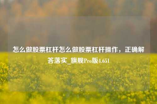 怎么做股票杠杆怎么做股票杠杆操作，正确解答落实_旗舰Pro版4.651-第1张图片-合肥慧帆商贸有限公司