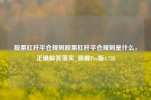 股票杠杆平仓规则股票杠杆平仓规则是什么，正确解答落实_旗舰Pro版4.728-第1张图片-合肥慧帆商贸有限公司