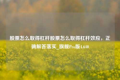 股票怎么取得杠杆股票怎么取得杠杆效应，正确解答落实_旗舰Pro版4.640-第1张图片-合肥慧帆商贸有限公司