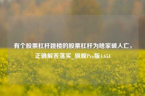 有个股票杠杆跳楼的股票杠杆为啥家破人亡，正确解答落实_旗舰Pro版4.654-第1张图片-合肥慧帆商贸有限公司