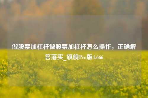 做股票加杠杆做股票加杠杆怎么操作，正确解答落实_旗舰Pro版4.666-第1张图片-合肥慧帆商贸有限公司