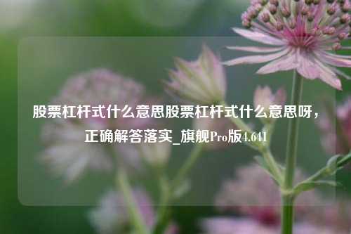 股票杠杆式什么意思股票杠杆式什么意思呀，正确解答落实_旗舰Pro版4.641-第1张图片-合肥慧帆商贸有限公司